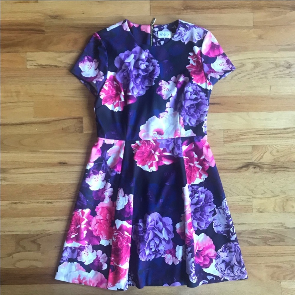 Eliza J Floral Print A-line Short Sleeve Dress 8